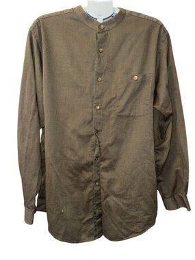 Murano Two-Tone Textured Shirt in Brown, mandarin collar sz XL